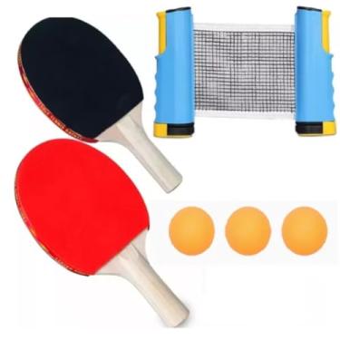 Imagem de Kit Completo de Tênis de Mesa - 2 Raquetes + 3 Bolas + Rede Portátil
