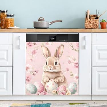 Imagem de SEHANY Capa magnética de conto de fadas fofo coelhinho da Páscoa, adesivos magnéticos decorativos antiarranhões para painel de geladeira e lava-louças, decoração de flores de fazenda de cozinha