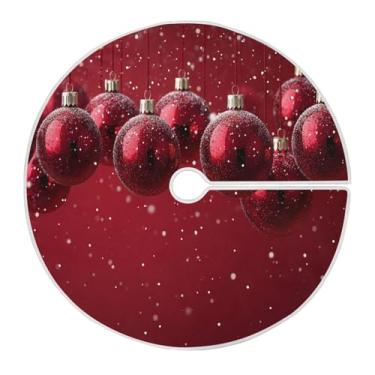 Imagem de Blueangle Saia de poliéster macio com bolas de cor vermelha de 90 cm para decoração de árvore de Natal (422)