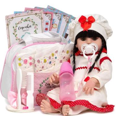 Imagem de Bebe Reborn Menina 100% Vinil Siliconado Cabelo Longo Morena - Cegonha