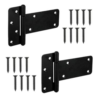 Imagem de Pubotlu Dobradiças de porta em T, dobradiça em T resistente, dobradiças T-Gate, dobradiças de alça de portão, ferragens forjadas pretas para cercas de madeira, porta de celeiro, portas de galpão (15