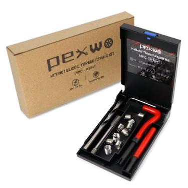 Imagem de pexwo Kit de reparo de rosca helicoil M10×1.0, ferramenta de reparo de rosca com broca HSS, kit de instalação de reparo de rosca métrica para rerosquear roscas internas com estojo de transporte
