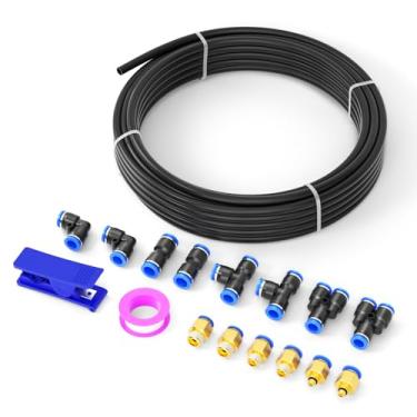 Imagem de luxdeng Kits de mangueira de ar PU de poliuretano preto de 4 mm OD com encaixes de pressão para conexão para tubo de transferência de fluido de ar comprimido 10 metros/10 m (pacote com 17)