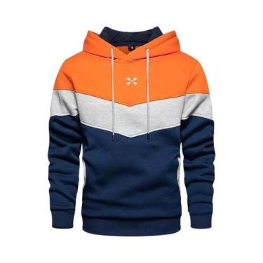 Imagem de Moletom Masculino Com Capuz Em Patchwork Casual Solto Quente Moda De R