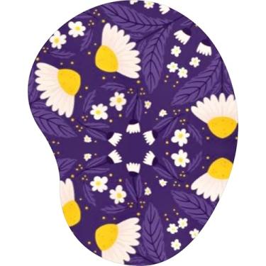Imagem de Mouse Pad Ergonômico Gota Margaridas e Folhas Fundo Roxo