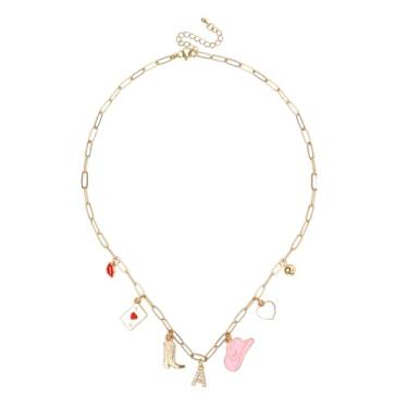 Imagem de Colar com pingente de letra de vaca ocidental dourado para mulheres, colar com pingente de vaca botas de vaca chapéu moderno clipe de papel corrente colar joia presente (A)