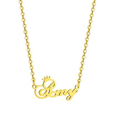 Imagem de Colar com coroa de nome, colar personalizado para mulheres, meninas, letra inicial, nome, pingente, colar de aço inoxidável, corrente de presente, Metal