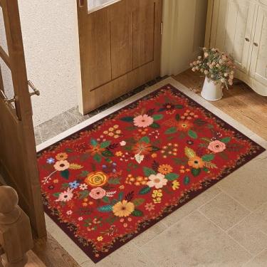 Imagem de GarveeHome Tapete de área 2x3 Boho floral pequeno antiderrapante para entrada, cozinha, entrada interna da porta da frente, quarto das crianças, vermelho