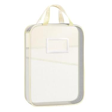 Imagem de Bolsa de armazenamento de papel de teste com etiqueta dupla face nylon pasta de arquivos bolsa de classificação grande capacidade papelaria (amarelo)