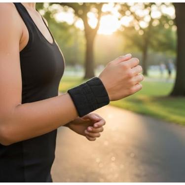 Imagem de Pulseira esportiva de algodão respirável absorvente de suor para corrida e ciclismo (preto)