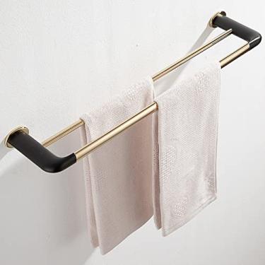 Imagem de Conjunto de ferragens de banheiro toalheiro de banheiro dourado preto leve de luxo, acessórios de banheiro montados na parede, barra de toalha, suporte de papel higiênico, gancho de roupão montado na