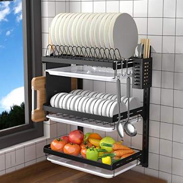Imagem de Suporte de pia escorredor prateleira de cozinha de 3 níveis rack de cozinha montado na parede 201 aço inoxidável talheres tigela rack rack de secagem pauzinhos rack de armazenamento 2 cores (cor