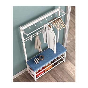 Imagem de SLGGPJBU Suporte de cabide para cabide de sapato, prateleira de armazenamento de entrada, design 3 em 1, armação de metal, resistente, suporte de casaco industrial para cama de hall de entrada de