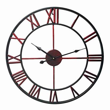 Imagem de U5GAAALPPQ9 Relógio de parede decorativo, relógio retrô europeu com grandes números romanos interior silencioso operado por bateria relógio de metal para casa, sala de estar, cozinha dourado 58 cm