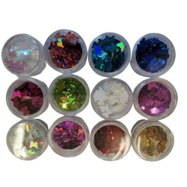 Imagem de Kit Potinhos Glitter Flocado Nail Art 12 Potinhos Hj-010 - ATI