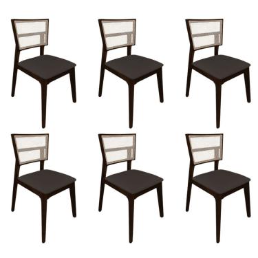 Imagem de Kit 6 Cadeiras De Jantar Tela Premium Madeira Maciça Manuela Marrom Veludo Castanho