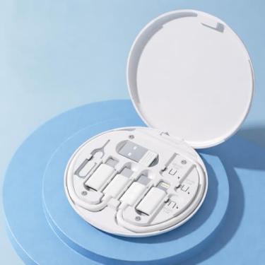 Imagem de Kit de cabo adaptador de carregamento multiUSB com caixa, organizador de conversão de cabo de carregamento USB para mesa, viagem e transferência de dados do computador, branco