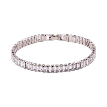 Imagem de Pulseira Feminina Larga Geométrica Com Zircônia, Banhada a Ouro 18K, J