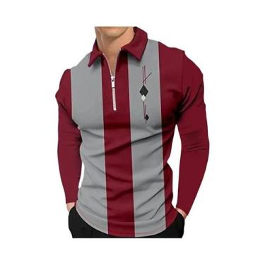 Imagem de Camisa Polo Masculina De Manga Longa Com Zíper Para Outono E Inverno, 