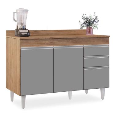 Imagem de Balcão de Cozinha Lavanderia com Tampo 02 Gavetas Beth Castanho e Cinza 120 cm L06 - D'Rossi