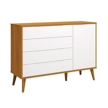 Imagem de Comoda Sapateira Elfe Retro 1 Porta 4 Gavetas Branco Fosco Com Savana - Moveisaqui