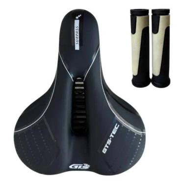 Imagem de Kit Selim Sela Bike Largo Macio Gts Vazado Com Ma Branco