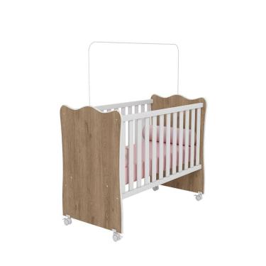 Imagem de Berço Doce Sonho Reto Com Rodizio Carvalho Com Branco - Qmovi