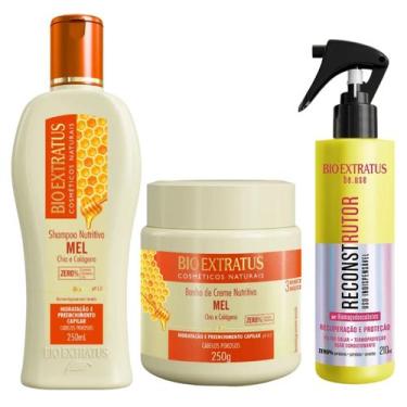 Imagem de Kit Reconstrutor +Shampoo e Máscara Mel 250ml/g Bio Extratus - MELSHBC
