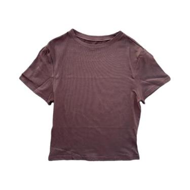 Imagem de Camiseta De Yoga Feminina De Cor Sólida, Manga Curta, Macia, Respiráve