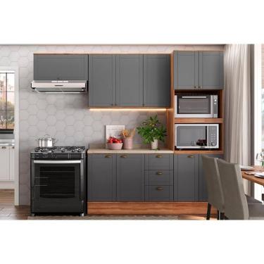 Imagem de Cozinha Modulada Carraro Bella 4 Peças (2armários+1balcão+1paneleiro) C4p57 Nogal-cinza-carraro
