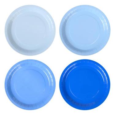 Imagem de Pratos de papel azul gradiente AimFun, 24 peças, descartáveis, 23 cm
