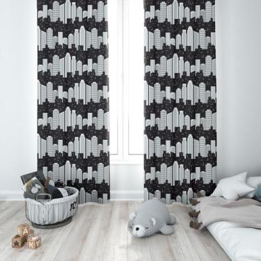 Imagem de Cortina Tecido Oxford Quarto Infantil Prédios Preto e Branco - 140x220