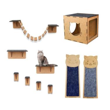 Imagem de Playground Para Gato 10 Peças Ponte Nicho Degrau Prateleira Carpete Ar