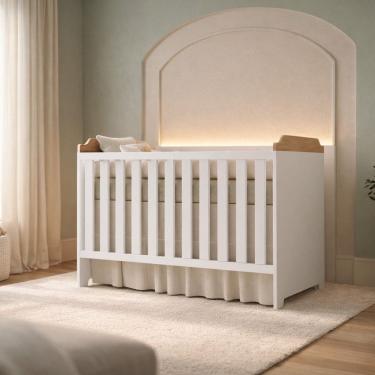 Imagem de Berço para Quarto de Bebê Mini Cama em Mdf e Mdp Lara Marrom/Branco