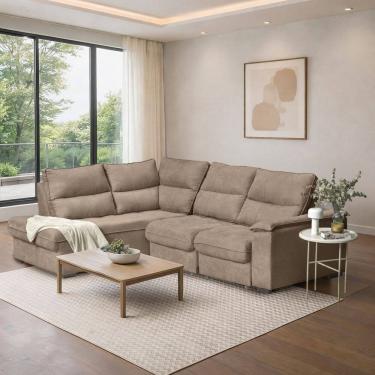 Imagem de Sofá de Canto Retrátil Chaise Lado Direito 4 Lugares Nest Cabecasa Madeiraoriginals Bege