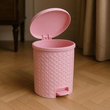 Imagem de Lixeira Cesto 6L / 15L Rattan Rosa Com Pedal Perfeita P/ Escritório Co