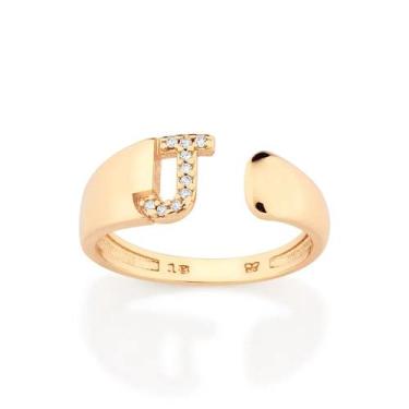 Imagem de Anel Letra com Zircônias Banhado a Ouro Rommanel 513643 Tamanho:14Cor: