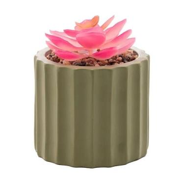 Imagem de Cachepot de Cimento com Suculenta Lines Verde Musgo 7,5cm 61587 - Wolf