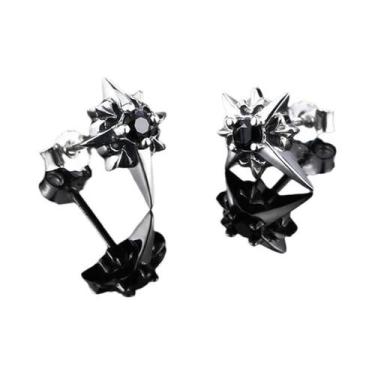 Imagem de Brincos De Estrela Em Metal Preto Com Zircônia Cúbica, Estilo Hip Hop,