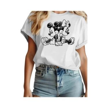 Imagem de Camiseta De Algodão Oversized Retro Mickey Minnie Para Mulheres, Moda 