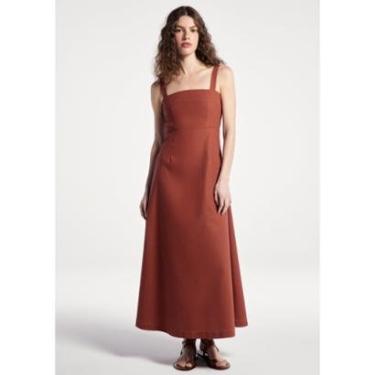 Imagem de Vestido Midi Evasê Alças Médias Rústico Com Linho-Feminino