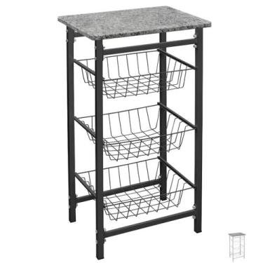 Imagem de Fruteira de Chão Com Tampo De Granito Para Cozinha 3 Andar Cor:Preto -