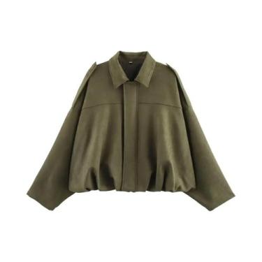 Imagem de Jaqueta Bomber Feminina Oversize De Camurça Com Zíper E Manga Longa, M