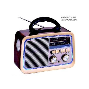 Imagem de Rádio Retrô Bluetooth OEM AD-3199 com Usb Microsd Lanterna Entrada Auxiliar Bivolt Marrom Madeira Escura