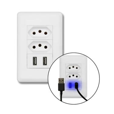 Imagem de Tomada de Parede com USB Luxo 2 Portas para Carregamento Bivolt 2P+T 10A 250V Branco OEM