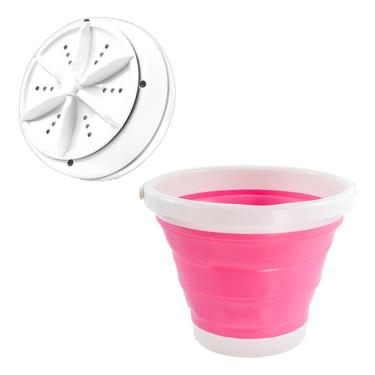 Imagem de Mini Máquina Lavar OEM Mini Multifuncional Portátil com Balde Dobrável Rosa Bivolt