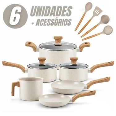 Imagem de Jogo de Panelas 6 Peças Revestimento Cerâmico Indução 4 Utensílios - C