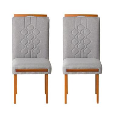 Imagem de Kit 2 Cadeiras Estofadas de Jantar Tulipa - MDF em Linho Pés em Madeir