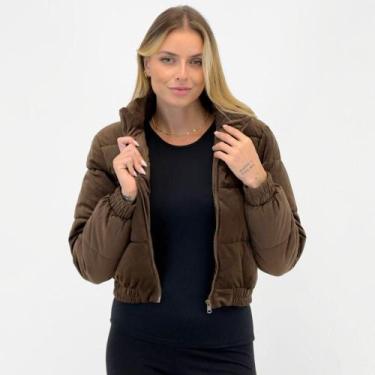 Imagem de Jaqueta Facinelli Cropped Puffer em Veludo Cotelê Feminina, G, Cafe es