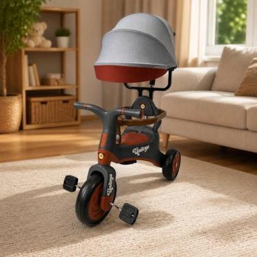 Imagem de Triciclo Infantl Vintage Com Empurrador - Cinza - UNITOYS